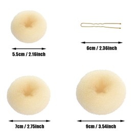 Hair Bun Maker Set, 15 Pieces, Bun Maker Kit with 3 Beige Hair Donuts, 10 Golden U Pins and 2 Hair Rings for Updos, Bun and Stylish Hairstyles for Women