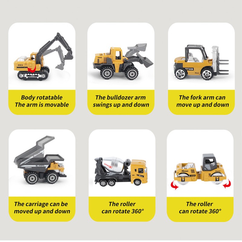 6pcs 1:64 Construction Vehicle Toy Mini Decoration Alloy Construction Vehicle