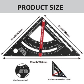 NORTOOLS Carpenter Square 7 inch,Adjustable Rafter Framing Square Tools,T Square Multi-Purpose Aluminum Alloy Triangle Carpenter Square for Woodworking and Carpentry | Drill Gauge, Protractor, Ruler ﻿