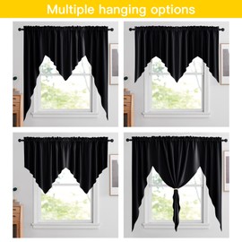 NICETOWN Kitchen Window Swag Valances, Farmhouse Style Short Blackout Window Treatment Tiers for Living Room Small Window Curtains for Bathroom/Office, 36" Wide x 45" Long Each Panel, 1 Pair, Black