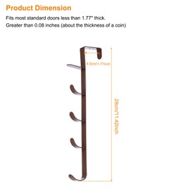 sourcing map 2pcs Over The Door Hook Metal Over The Door Vertical Hooks Coat Hanger for Hanging Coat Bags and Towels Over The Door Hat Racks with 5 Hooks for Bathroom Behind Back of Door, Brown