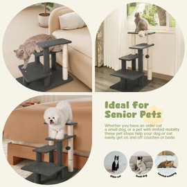4-Step Pet Steps for Cats/Dogs, Cat Stairs with Sisal Scratching Post, Cat Steps for Older Cats, Pet Stairs for High Bed and Couch, Cat Ladder for Indoor Cats