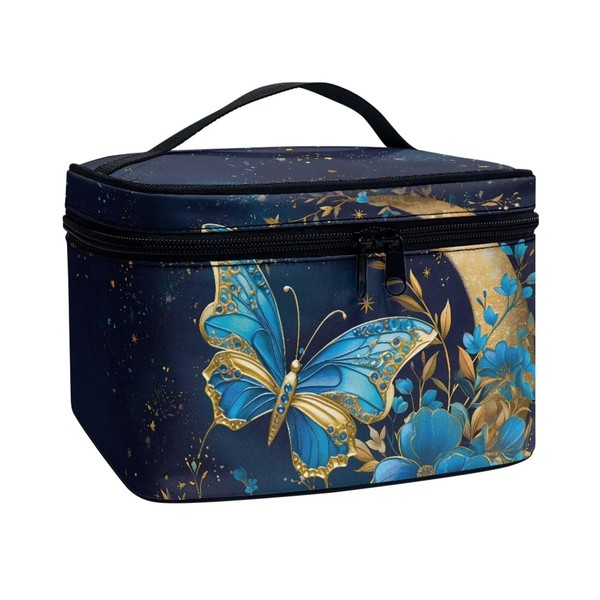 doginthehole Moon Butterfly Makeup Bag Portable Toiletry Bag Zippered Tote