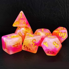 Bescon Magical Stone Dice Set Series, 7pcs Polyhedral RPG Dice Set Rose Quartz, Polybag Packing