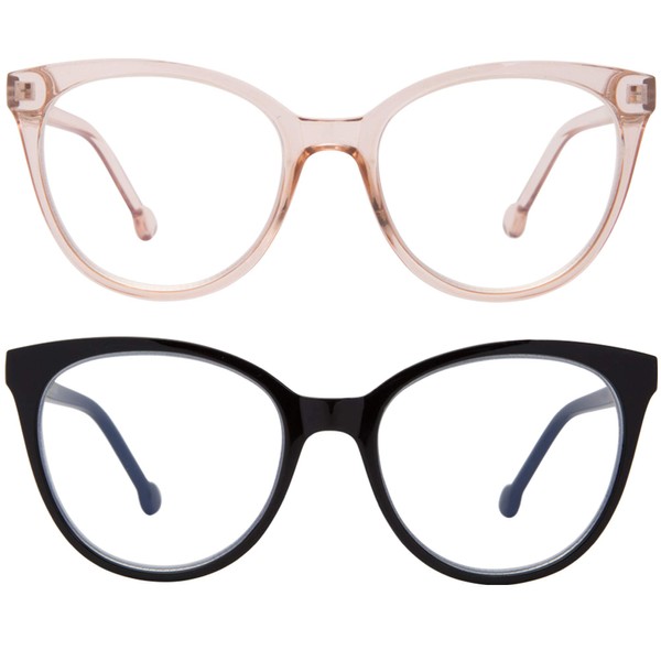 Madison Avenue - Juego de 2 gafas de bloqueo de luz azul para mujer, con bisagras de resorte, antirayos azules y antirayos azules (marrón/negro)