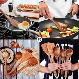 Bluelander Juego de 6 Cucharas de Cocina de Madera, Set de Utensilios de Cocina, Cucharas de Madera para Cocinar, Accesorios de Cocina Resistentes al 