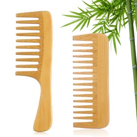Bambus holzkamm grob locken, 2-Pack locken kamm holz Bambus holz kamm für locken Handgemacht wide tooth comb Antistatischer großer Zahn wooden hair comb für Frauen Lockig gewelltes dickes Haar