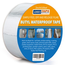 ADHES Upgrade Butyl Tape Waterproof Tape, 1.2mm Thick, 2 inch x 16 feet, Aluminum Foil Tape Butyl Sealant Tape for RV Repair, Window, Boat and Pipe Sealing, Glass & EDPM Rubber Roof Patching,Silver