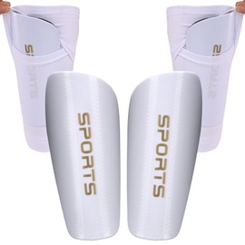 HOMIKLSA Children's Football Shin Pads, White, Socks with Optimised Pocket, Durable Shin Pads, Football, Provide Strong Protection to Avoid Sports Injuries (L)