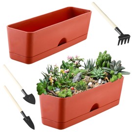 2-Pack Large Window Boxes Planters 16 Inch Rectangle Plant Box Rectangular Planters for Outdoor and Indoor Plants Plastic Windowsill Planter for Herbs Vegetable Flowers Long Window Sill Planters