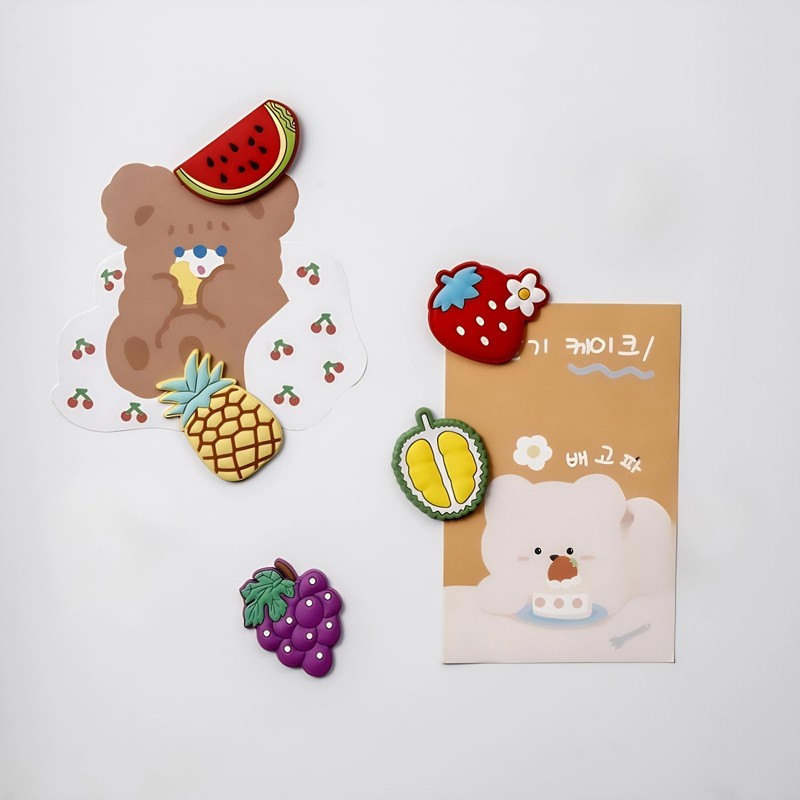 5pcs Fruit Fridge Magnets Set - Watermelon, Pineapple, Grape, Sliced