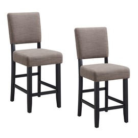 Leick Home Brax Upholstered Back Counter Height Stools Set of 2, Gray Woven Fabric, Black Wood Base, Comfortable Modern Bar Stools for Kitchen Counters and Islands, 10086-BLKGL