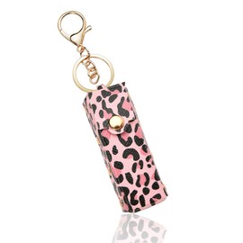 Leopard Print Lipstick Keychain Holder for Women Lip Gloss Case Keychains for Girls Lipstick Organizer Keychain Chapstick Case for Purse Lip Balm Keychain for Women Lipstick Organizer