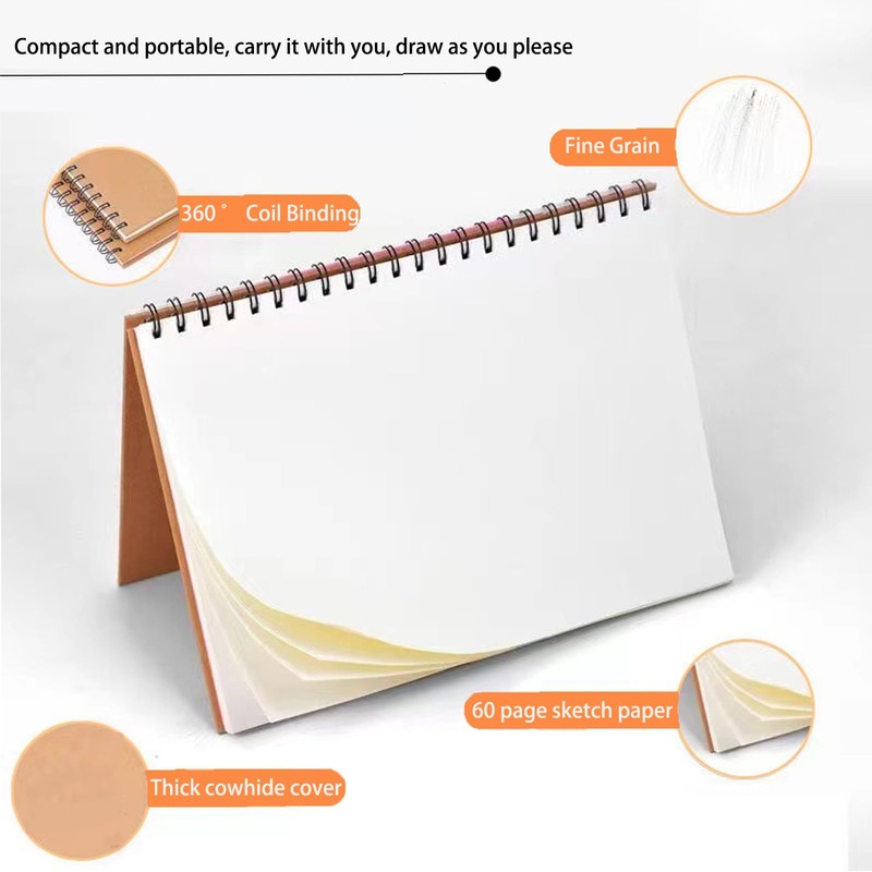 VNNOPG A4 Sketchbook 120 Pages/60 Pages Spiral Bound Drawing Pad