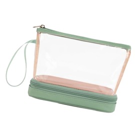 Milageto Cosmetic Bag Make up Organizer Double Layer Large Capacity Versatile 22x9x16cm for Women Purse Transparent Waterproof Pouch, Green