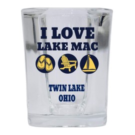 R and R Imports I Love Twin Lake Ohio Souvenir 2 Ounce Square Base Liquor Shot Glass