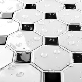 Livelynine Black and White Peel and Stick Backsplash Tiles for Kitchen Wall 4-Tiles 12x12" Self Adhesive Bathroom Wall Tile Waterproof Back Splash Stick on Tiles for Shower Tile Stickers Removable