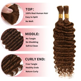 Human Braiding Hair 16 Inch 2 Bundles 110g Chocolate Brown No Weft Deep Wave Bulk Human Hair for Braiding Hair Extensions for Boho Braids Wet and Wavy