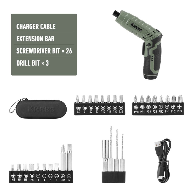 KREBS Power Electric Screwdriver, 4V Max 5Nm Cordless Screwdriver Rechargeable