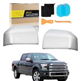 Chrome Mirror Covers Compatible with Ford F150 2015 2016 2017 2018 2019 2020, Driver and Passenger Side Set, Direct Replacement (Chrome, Left & Right)