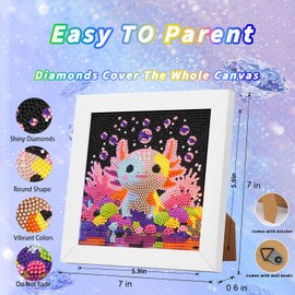 Animal Diamond Art Kits for Kids with Wooden Frame, Small Diamond Art for Kids with Beautiful Package, Arts and Crafts for Kid Ages 8-12(7x7inch)