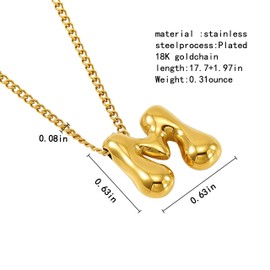 HUTUDAN Women's Gold Bubble Letter Necklace 18K Gold Plated Bubble Gold Necklace Fashion Gift Jewelry Bubble Necklace Delicate Titanium Steel Gold Necklace-M