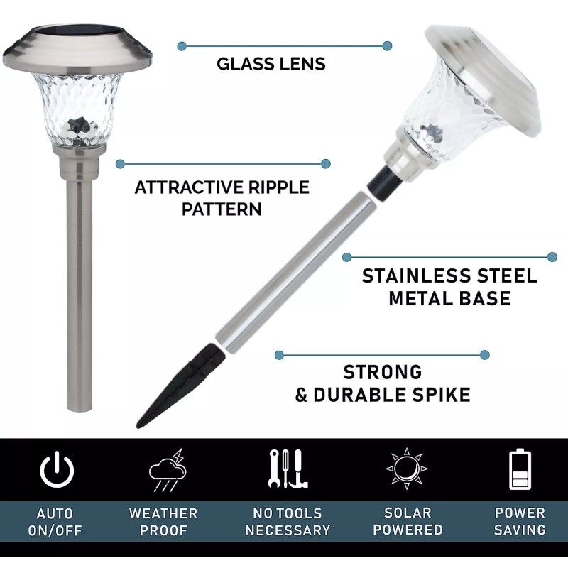 Morvat LED Stainless Steel & Glass Landscape Yard Pathway Solar