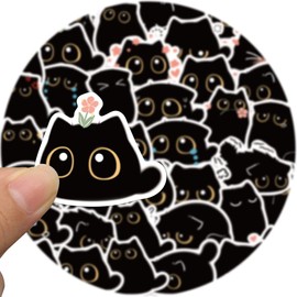 Cute Black Cat Stickers 40 PCS - Waterproof Vinyl Decals for Water Bottles, Laptops, Phones, Skateboards - Kawaii Cartoon Cat Sticker Pack for Teens, Boy, Girl,Kids, and Adults