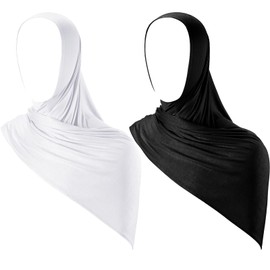 Handepo 2 Pcs Instant Hijab Jersey Hijab for Women Muslim Head Scarf Lightweight Long Soft Hijab Shawl Stretch Scarf Wrap (Black,White)