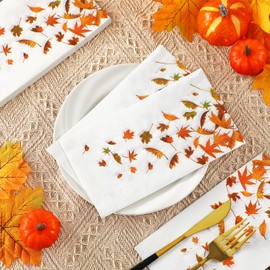 Homlouue 100PCS Fall Leaves Napkins, 3-Ply Thanksgiving Napkins Disposable, Guest Towels Disposable Bathroom, Fall Paper Napkins Decorative, Napkins Disposable for Bathroom Kitchen Home Decoration