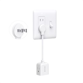 TROND Polarized 2 Prong to 3 Prong Flat Outlet Adapter with 6 Inch Cord, No Blocking 3 Way Flat Plug Outlet Extender Behind Furniture, For Non-ground Socket in Old House Home Office Travel, White