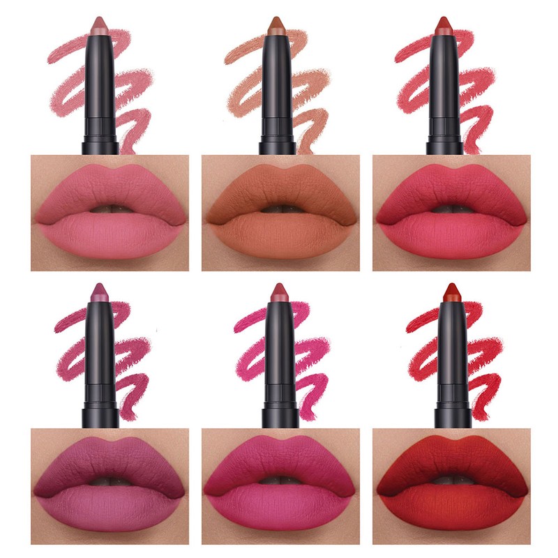 6 Pcs Matte Lipstick Set High Pigment Lip Crayon Waterproof
