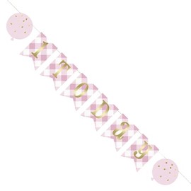 Pink Gingham 1st Birthday Pennant Banner (182cm) - Perfect for Your Little One's Special Day - 1 Pc