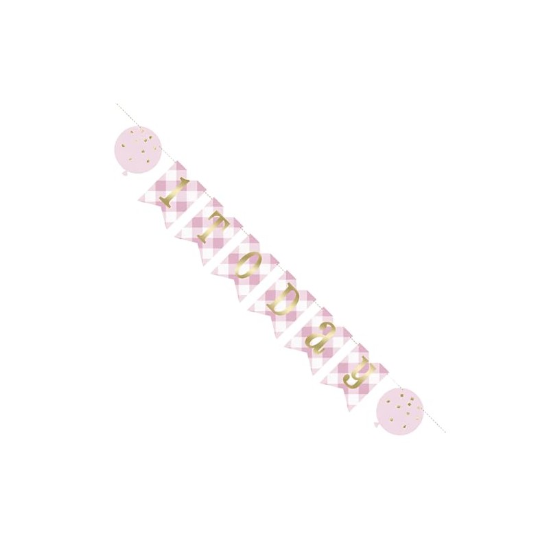 Pink Gingham 1st Birthday Pennant Banner (182cm) - Perfect for