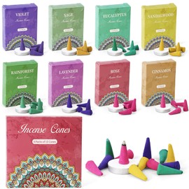 SCENTORINI Incense Cones, Assorted Scented Incense Cones with Holder, Incense Variety Pack Gift Set, Rose, Sage, Lavender, Violet, Cinnamon, Eucalyptus, Sandalwood, Rain Forest, 120 Cones Total