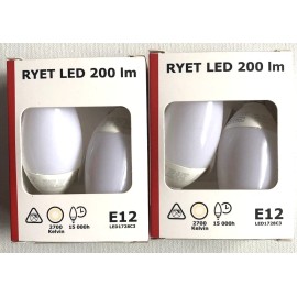 IKEA RYET LED bulb E12 200 lumen 2packx2/4 Bulbs 35mmX91mm, 2.2W, 120V~60HZ