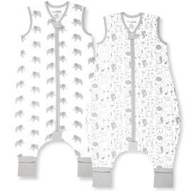 Toddler Sleep Sack with Feet 3T-4T, 0.5 TOG Organic Cotton Baby Sleeping Bag with Legs, Baby Wearable Blankets for Walkers w/ 2-Way Zipper, Baby Sleep Sack for Girls & Boys, 2-Pack, Early Walker Large