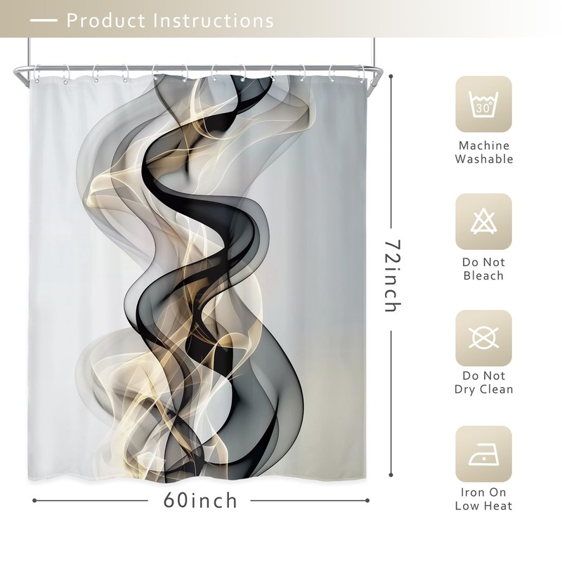 Riyidecor Abstract Black Gold Shower Curtain 60Wx72H Inch Modern Luxury