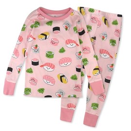 HonestBaby 2-Piece Pajamas Sleepwear PJs 100% Organic Cotton for Infant Baby and Toddler Girls, Unisex, Sushi, 12 Months