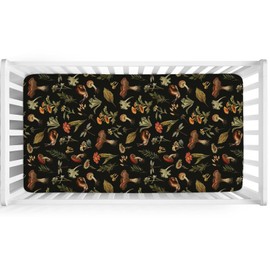 Vintage Mushroom Forest Baby Crib Sheet 52''x28'' Retro Mushrooms Snail Flowers Leaves Snug Fitted Crib Mattress Cover for Boy Girl Autumn Fall Soft Baby Bed Sheets for Standard Crib Toddler Mattress