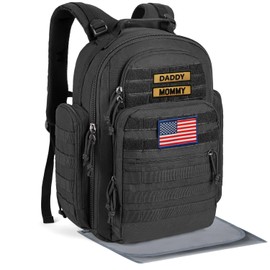 SHARKMOUTH Dad Diaper Bag Military - Large Baby Diaper Backpack with Changing Pad for Travel Camping Trips Park - Newborn Baby Shower Gifts Black