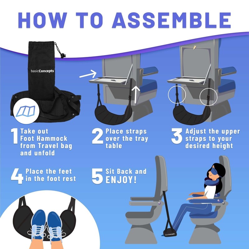 BASIC CONCEPTS Airplane Foot Hammock (Memory Foam), Perfect Airplane Footrest