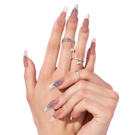 Blackpink Press-On Nail Tips Ready Painted Long Perfect Fit Ready To Go, Glue Included, Reusable, Glue on Nails, Long Nail Kit 24PC - BNT024