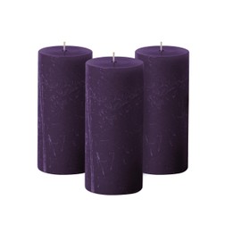 Simply Soson Purple Rustic Texture Pillar Candles 3x6 inch - Set of 3 - Unscented Decorative Purple Candles, No drip Candles, Ideal as Large Candles for Home Decor, Weddings, Holidays