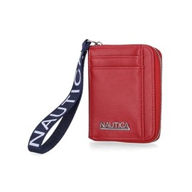 Nautica Everglades Small Wallet for Women, Compact Thin Wristlet, Credit Card Wallet with ID Window, Zippered Coin Purse, Red