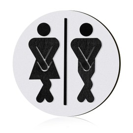Jetec Restroom Signs Wooden Half Bathroom Sign Funny Cute Unisex Restroom Sign for Rustic Farmhouse Office Business Bathroom and Toilet Door Wall Decor, 7.9 x 7.9 Inch(White and Black)