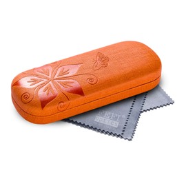 FEFI Hardcase Glasses Case Nature Embossed Flower Design, orange