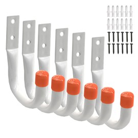 WXUP HOPS 6 Pack Heavy Duty Garage Storage Hooks - Wall Mount Utility Hooks for Garage Organization, Bike Hangers, Tool Storage, Ladder Storage, and More(White+Orange)