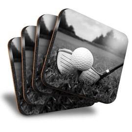 Destination Vinyl ltd Great Coasters (Set of 4) Square - BW - Golf Ball Sports Drink Glossy Coasters/Tabletop Protection for Any Table Type #41480