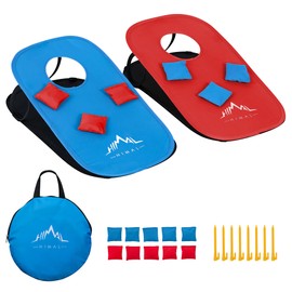 Himal Collapsible Portable Cornhole Game Boards 10 Bean Bags Cornhole Set Tic Tac Toe Game 2 Games on 1 Board (2 x 1-feet)